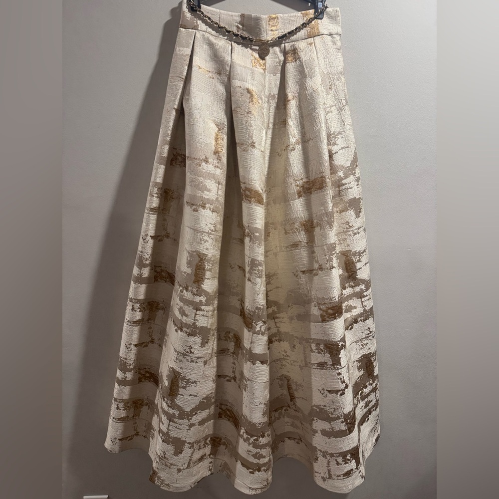 Anthropologie Cream and Gold A-Line Skirt - Picture 4 of 5